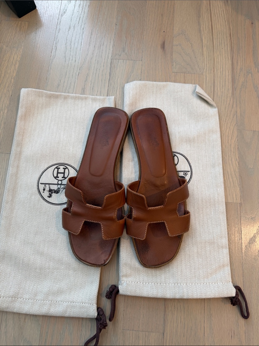 Hermes Brown Leather Oran Slide Sandals